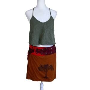 Boho Hippie Indie Festival Wear Adjustable Wrap Mini Skirt w Side Pocket Brown